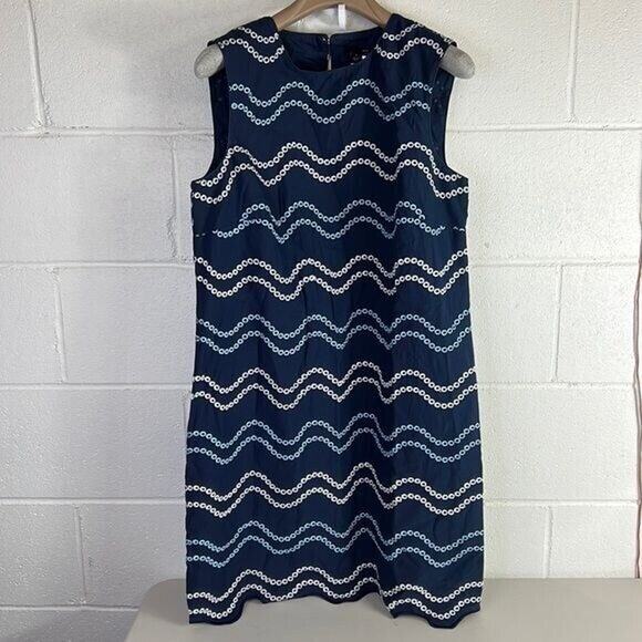 NEW Ann Taylor Petite Wave Embroidered Scalloped Shift Dress Sz 10 Navy #614409 - Picture 5 of 8